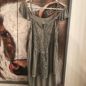 Olive green flowy short with lace detail